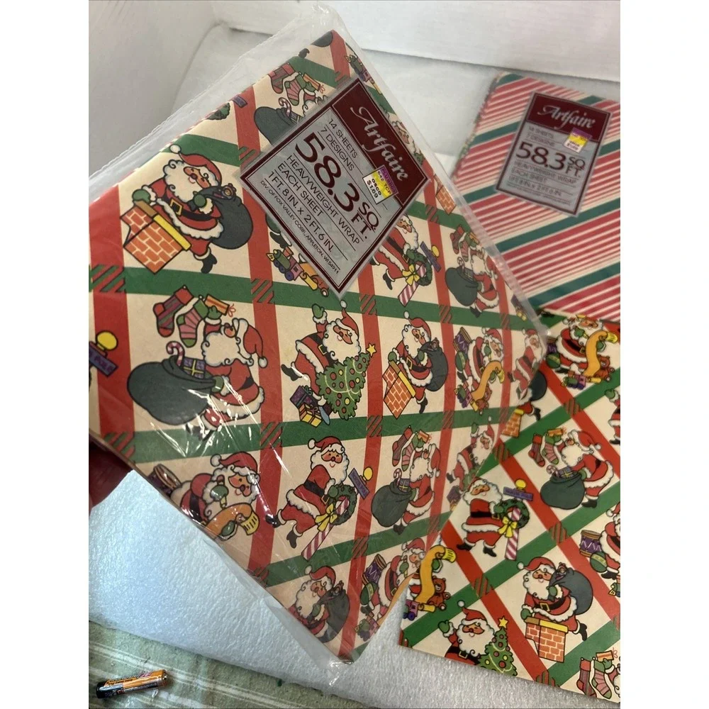 VTG‎ Artfaire Gift Wrapping Paper 1ft 8 In X 2ft Sheets Christmas Santa Read (2)